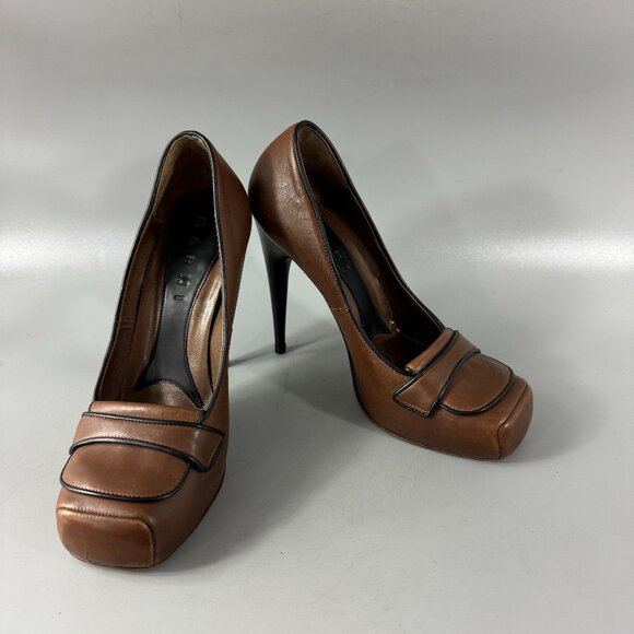 Authentic Marni Brown Leather Platform Square Toe Pumps, Size 35.5 - Picture 1 of 16